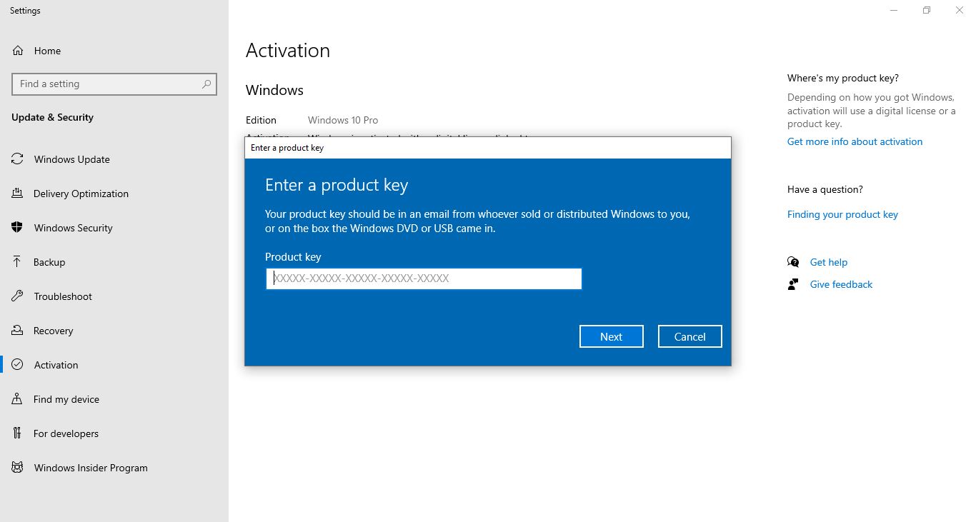 windows 10 use pro key on enterprise